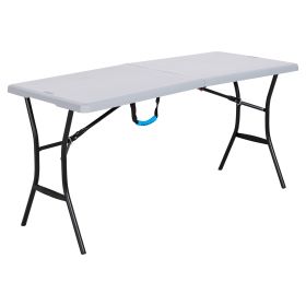 5-Foot Fold-In-Half Table Indoor Outdoor Picnic Party Camping Dining Table Gray