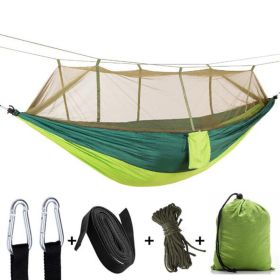 Camping Hammock with Mosquito Net Ultralight Portable Nylon Outdoor Windproof Anti-Mosquito Swing Sleeping Hammock (Color: green)