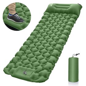 Outdoor inflatable pad foot pedal light portable outdoor camping inflatable mattress lunch break sleeping pad tent inflatable pad (Color: green)