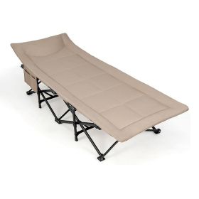 Outdoor Car Traveling Folding Camping Cot for Adults (Color: Khaki)